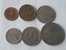 LOT OF 6  BRITISH COINS  BRASS  1/2 NEW PENNY - 2 SHILINGS  1940- 1980