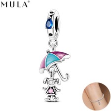 MULA 925 Sterling Silver Umbrella and Girl's Pendant DIY Charm CZ For Bracelet