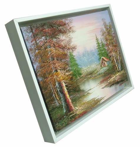 "Cabina silenciosa"" 12x16 pintura al óleo de paisaje con un elegante marco blanco - Imagen 2 de 2
