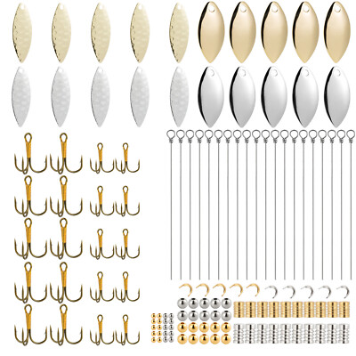 140pcs Spinner Bait DIY Kit Willow Blades Lure Making Supplies Treble Hooks 