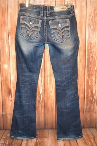 Pantalones de mezclilla para mujer Rock Revival Drew Bootcut azul desgastado de fábrica talla 28x32 - Imagen 6 de 12