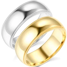 Wellingsale 14k Yellow / White Gold Solid 7mm COMFORT FIT Milgrain Wedding Band