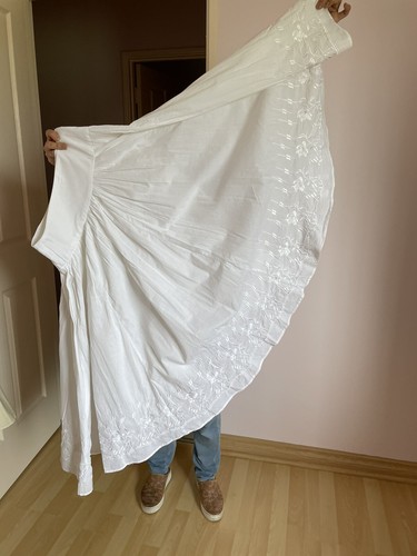 Sussan White Cotton Floral Motif Embroidery Flared Long Skirt Women’s 6 Hip Fit - Picture 3 of 10