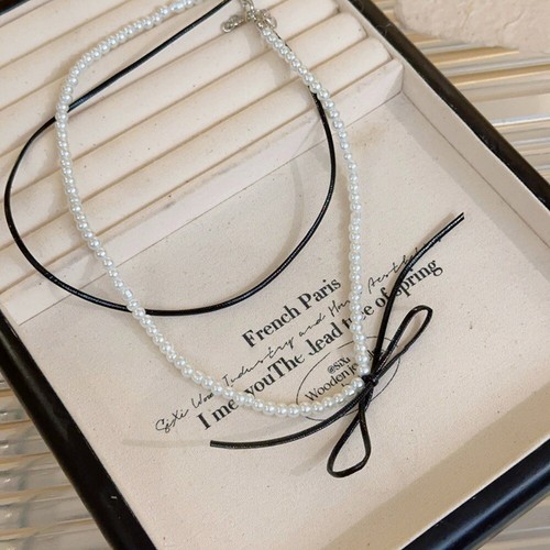 Temperament Pearl Necklace Adjustable Ribbon Choker 2024 Collarbone Chain - Picture 6 of 14