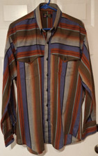 Vtg Ruddock Bros Shirt Mens Stripe Western Wear Cowboy Duster Style Made In USA