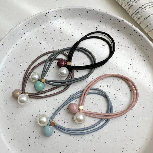 5 Pcs/set Ponytail Hair Rubber Bands Double Row Pearl Hairs Rope Flat