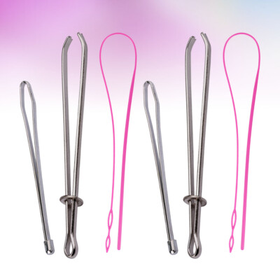 2 Set/6 Pcs Metal Threader Tweezers Pant String Tool Rope Sewing Threading