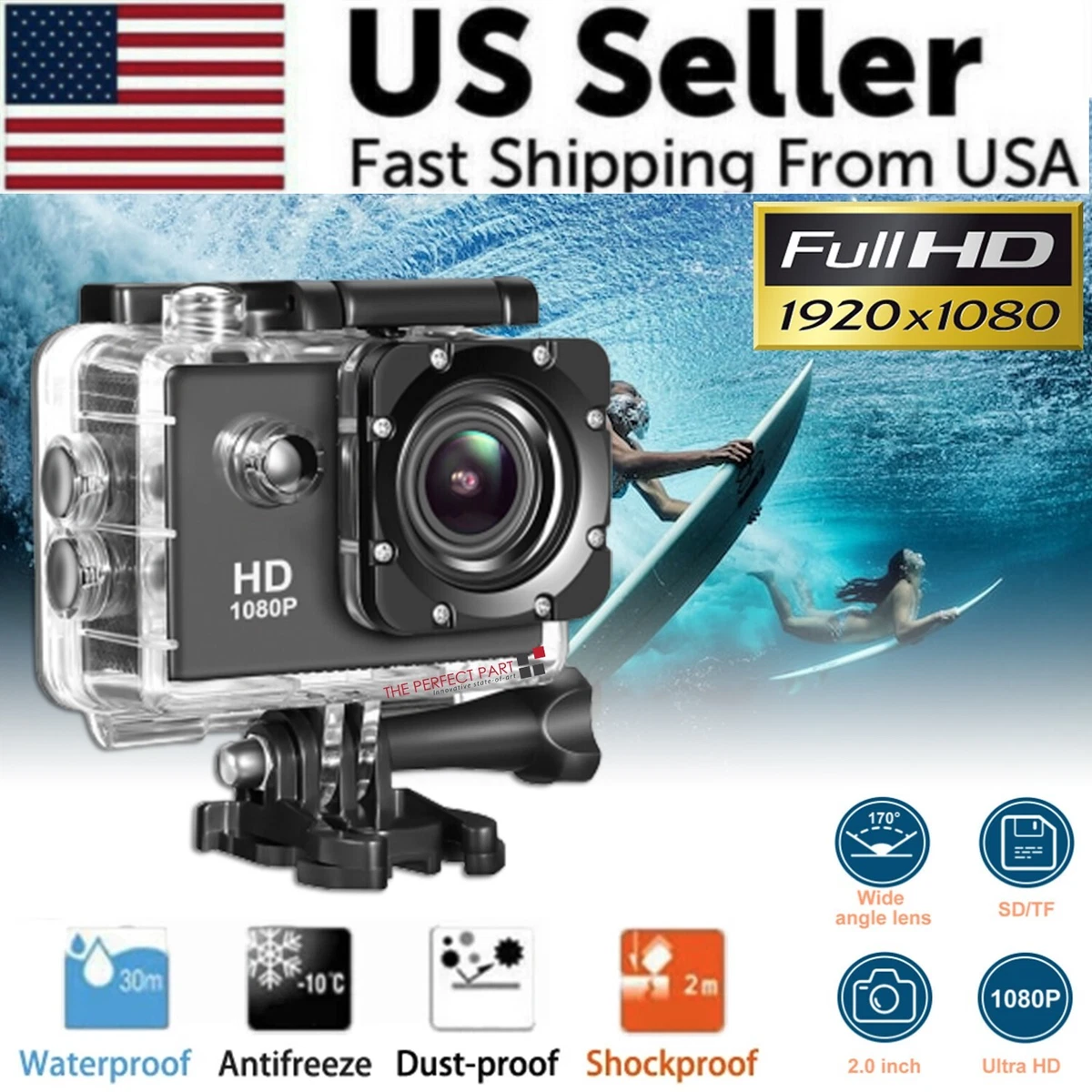 Caméra Sport Crosstour Ultra HD étanche - Noir, Avec Télécommande