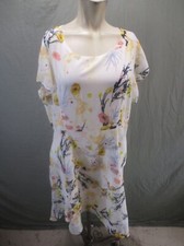 Zhema Costume Size 3XL Womens White Floral Short Ruffle Sleeve Flare Dress 270