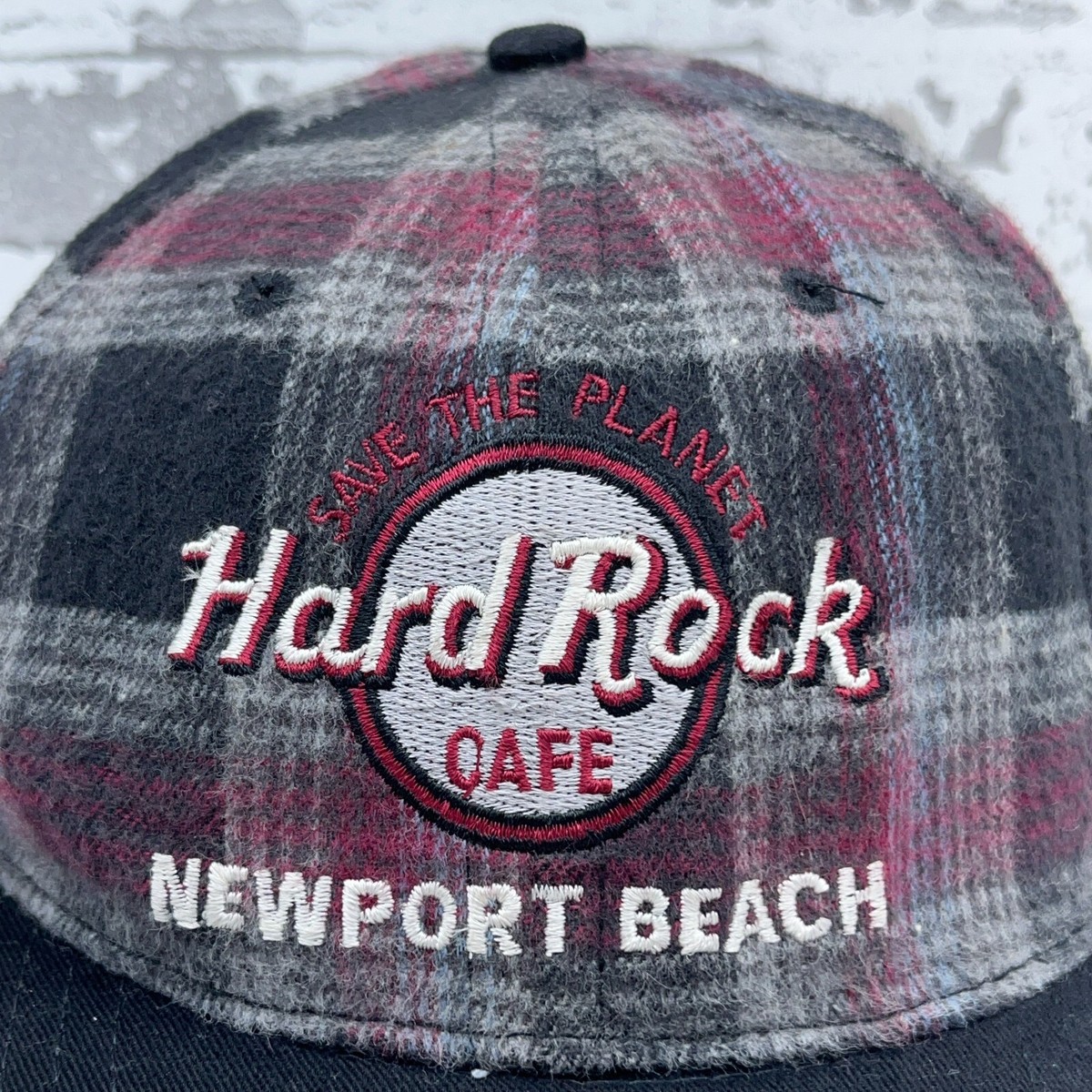 Vintage Hard Rock Cafe Hat Cap Snapback Black Gray Plaid  display picture 3