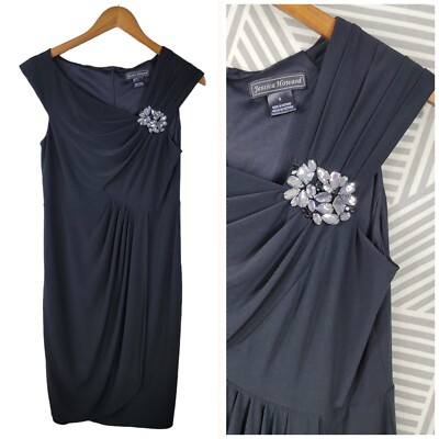Jessica Howard Size 8 Evening Party Dress Special Event Black LBD Ruched Pleated