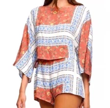 Line and Dot Women's Floral Split Back Boat Neck Tasha Kimono Romper Size XS