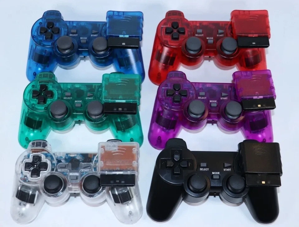2X BUNDLE For PS2 PS1 Wireless control 2.4GHz Dual Vibration + Pick your Color - Image 2 of 4