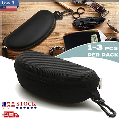 UWOLL 1-3Pack Eye Glasses Case Box Sunglasses Protector Hard Zipper Belt Clip Portable