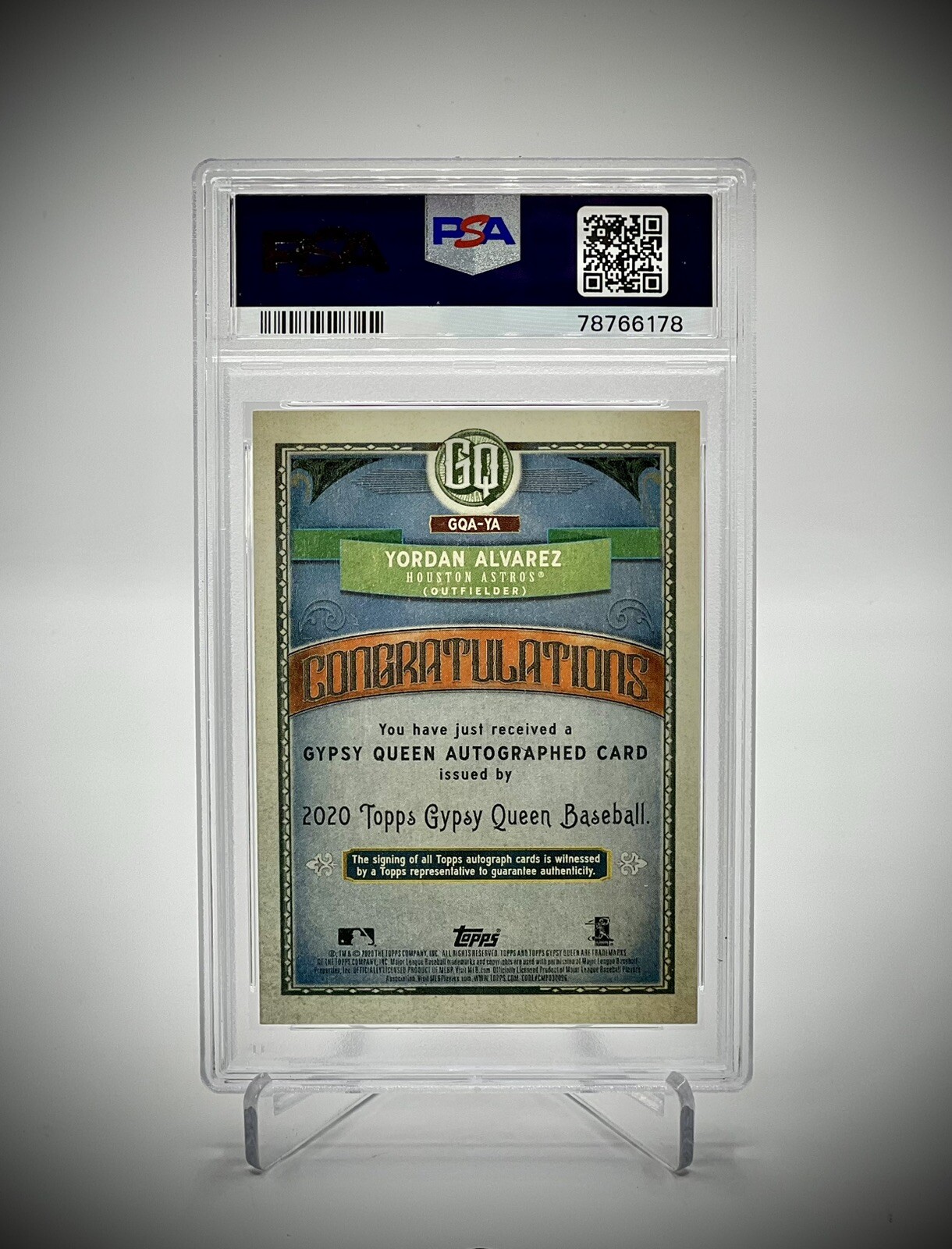 2020 Topps Gypsy Queen Yordan Alvarez Auto Rookie Card #YA RC PSA 10 - Picture 2 of 2