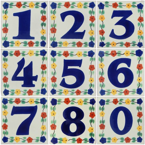 Mexican Ceramic Tile House Number Home Address Floral Tile # 0 - Picture 2 of 2