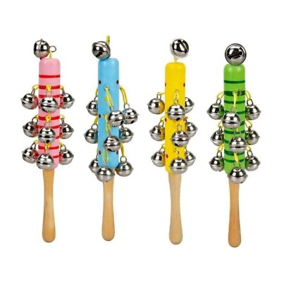 JIngle Stick Toy Wooden Solid Hand Held Musical Instrument Ring Bell Rattle  x UK