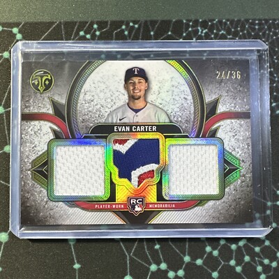 2024 Topps Triple Threads #RTR-EC Evan Carter RC Rookie Team Relics /36 Rangers