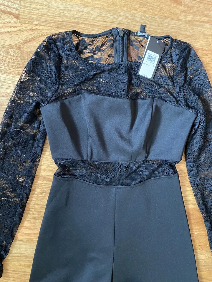 全新带标签 Guess Elyssa 黑色蕾丝连身裤 S — 第 3/4 张图片