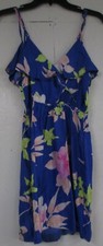 Girl Youth Size S/P Dress Blue w/ colorful print pattern ties at neck Polyester