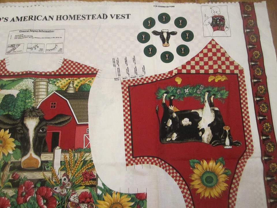 Concord's American Homestead Vest Cotton Sew Fabric Panel Fits S-XL Farm - Image 4 of 4