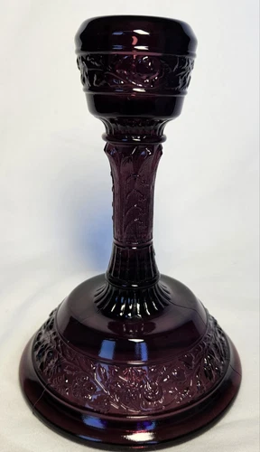 Fenton Art Glass Amethyst Candle Holder Embossed Vine Flowers