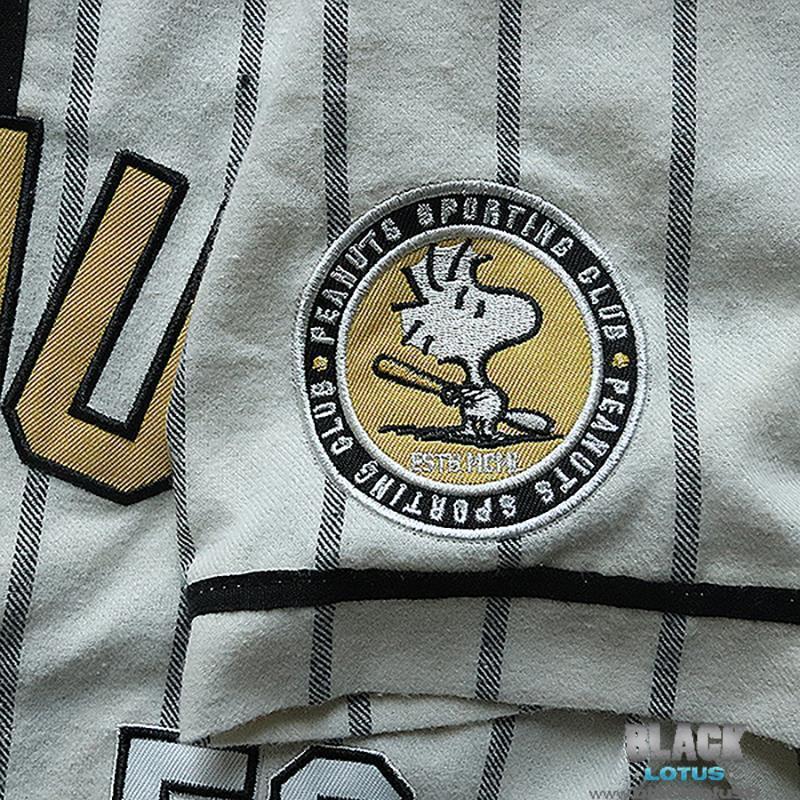 NEW Peanuts Snoopy Pinstripe Baseball Jersey size Medium 50 NEW Peanuts Snoopy Pinstripe Baseball Jersey size Medium 50