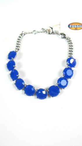 Pulsera $58 Marca FOSSIL Drama Piedra Vidrio Azul Tono Plata Nueva con Etiquetas - Imagen 5 de 6