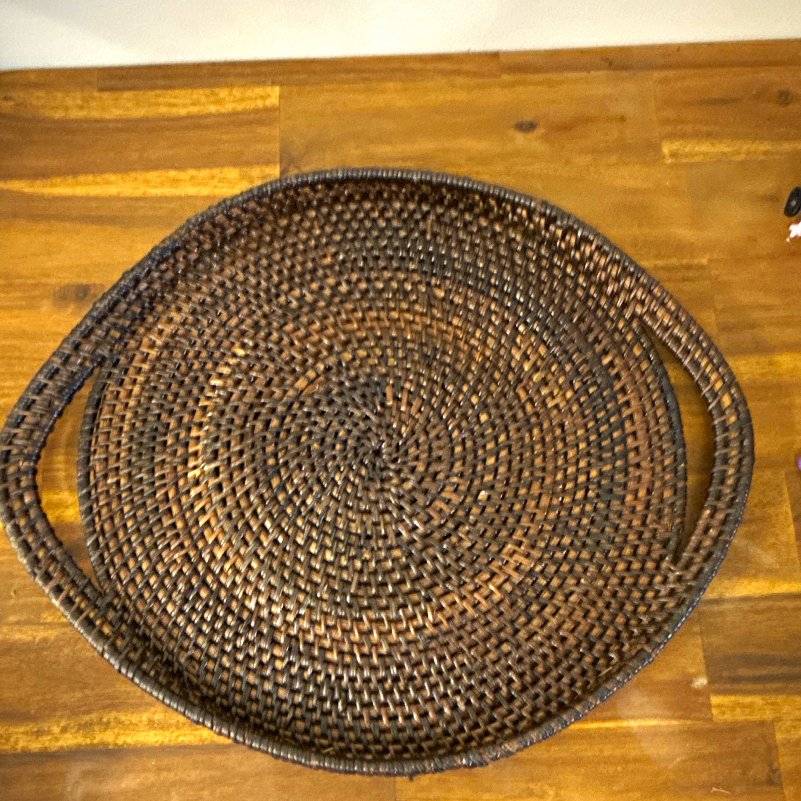 Round handwoven wicker rattan coffee table serving tray