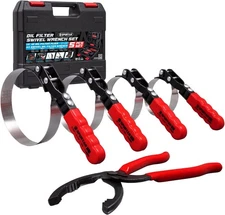 Spurtar Swivel Oil Filter Wrench Set of 5 Adjustable 5-Piece Set, Black, Red 