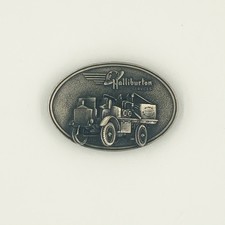 Halliburton Services Belt Buckle 1916 Oilfield Pumper Truck Vtg 1982 GG .GMP330