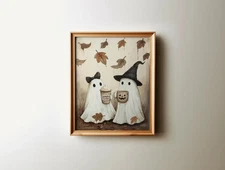 Coffee Bar Halloween Wall Art Printable, Cute Halloween kitchen Autumn Decor Art