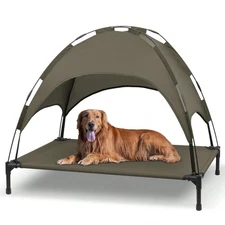 Elevated Dog Bed With Canopy, Outdoor Dog Cot With Removable Canopy-Zenga
