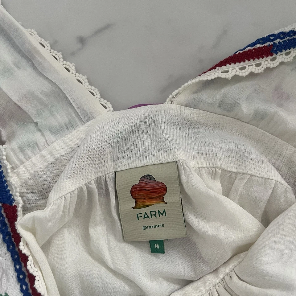 Maxi Vestido Farm Rio Bordado Lino Niveles Talla M Coastal Resort Boho Chic Arte Foto 4 de 4