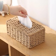 Imitation Rattan Woven Tissue Box Luxury Paper Holder Home Table Storage Decor