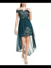 MORGAN & CO Womens Glitter Short Sleeve Off Shoulder Maxi Evening Hi-Lo Dress