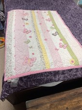 Pottery Barn Kids Butterfly Stripes Quilt 48x36 Pink Yellow Green Dots Blanket