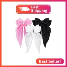 Loqpol Silky Satin Hair Bows, Oversized Long Tail Bows with Barrette Clips, Coqu