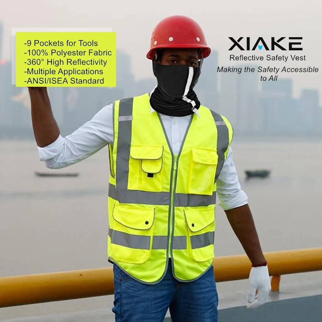 Class 2 High Visibility Reflective Safety Vest with 9 Pockets Yellow Large Size image 4