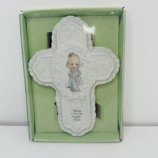 Vintage Precious Moments Porcelain Cross Bisque Porcelain Plaque 1994 Wall Hang
