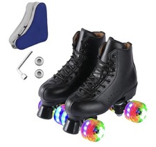 Roller Skates for Men and Women, Black Derby Roller Skates LED Wheels, Carry Bag