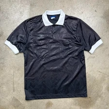 Vintage 90s Umbro polo shirt black medium pattern soccer football ref