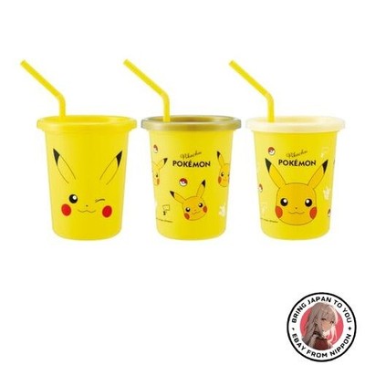 Skater 320ml Tumblers with Straws Set of 3 Made in Japan Pokémon Pikachu Face 25