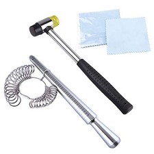 Metal Ring Mandrel Ring Sizer and Rubber Hammer Mallet Ring Sizer Gauge Set