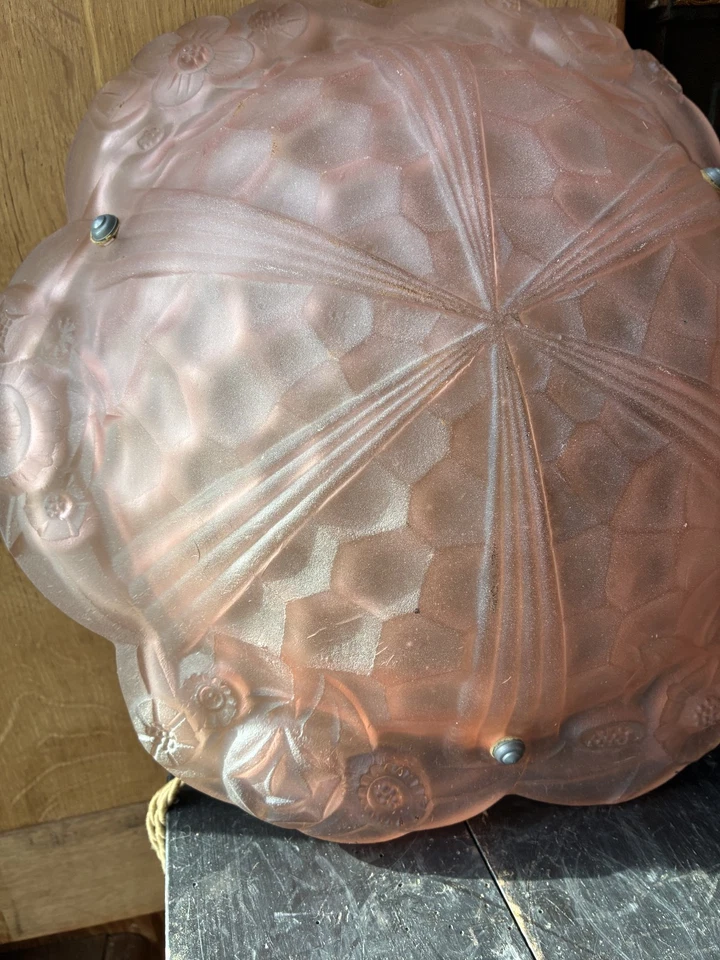 Lustre Vasque Signée DÉGUÉ n°594 (David GUERON)– Pâte de Verre Rose – Ø 40cm - Photo 2/4
