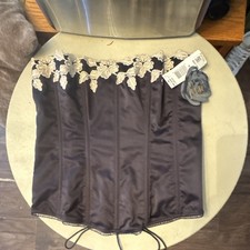 Women s Overbust Strapless Lace-Up Corset Lace Trim Solid 36C Black/Beige