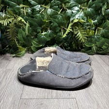 Olukai Women's 8 Nohea Slippers Leafs Blue Navy Wool Shearling Lined Slip On