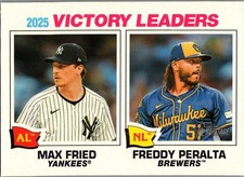 2026 Topps Heritage #5 2025 Victory Leaders (Max Fried / Freddy Peralta)