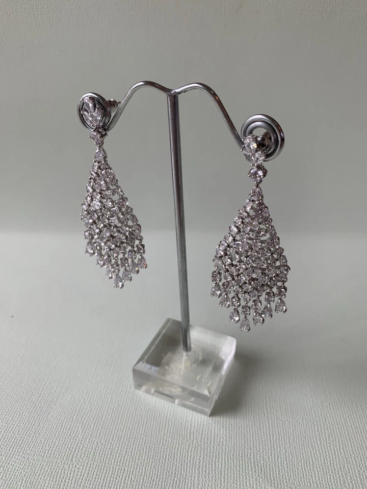 Brincos de lustre folheados a ródio folheados a ródio casamento noiva NOVO! - Imagem 2 de 4