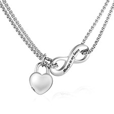 Infinity Urn Necklace for Human Ashes Always in My Heart Cremation Silver